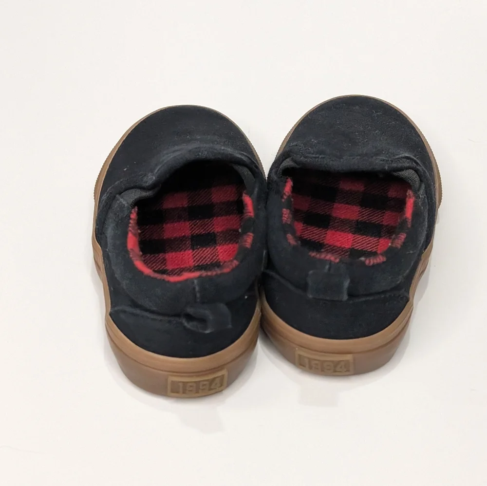 Old Navy Black Canvas Slip-Ons with Red Plaid‎ Lining